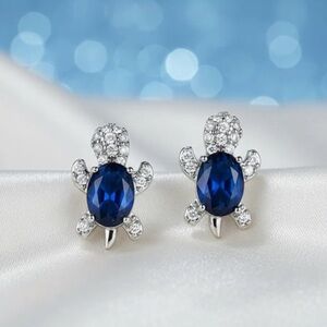 Blue and Silver Turtle Earrings